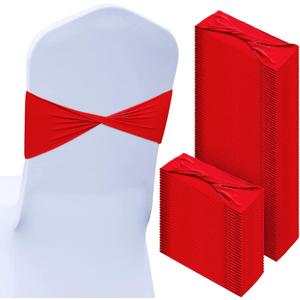 Kinlop 150 Pcs Spandex Chair Sashes Bows Stretch Chair Cover Bands Elastic Ties Bands Slider Sashes Without Buckle Decorations for Wedding Party Events Ceremony Birthday(Red)