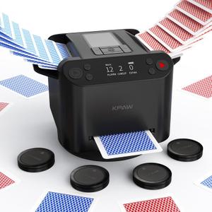 Automatic Card Shuffler and Dealer - 1-2 Decks Support 12 Players, 4 Drawing Remotes, Built-in Gameplays, 360/180 Deal, for Poker, UNO, Phase 10, Skip-Bo, Rummy (Black)