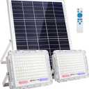 DuBom 100W-500W One for Two 6000K Solar High Bright Flood Light Outdoor Remote, IP67 Waterproof Solar Power Auto On/Off, Wide Range, Dusk to Dawn Yard, Gazebo, Shed, Barn, Porch, Patio, Garage (100W)