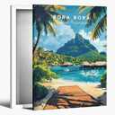 Bora Bora Travel Print Poster Canvas Wall Art Vintage Home Room Decor Framed Mural 8x10inch 20x25cm