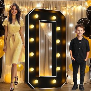 Pooqla 4 FT Light Up Marquee Numbers, Black Letter Big Mosaic Numbers 4 Feet Tall for 10th 50th Birthday, Giant Marquee Number Lights for Balloons Party Anniversary Wedding Decorations, Number 0