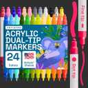 ARTISTRO 24 Colors Acrylic Paint Pens Art Set Dual Tip (Fine 1mm + Dot 5mm), Acrylic Markers for Fabric, Canvas, Rock, Glass, Wood, Paper, DIY, Paint Markers for Kids and Adults