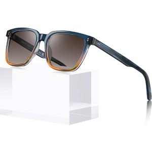 CARFIA Retro Polarized Sunglasses for Men UV400 Protection Handmade Acetate Round Frame