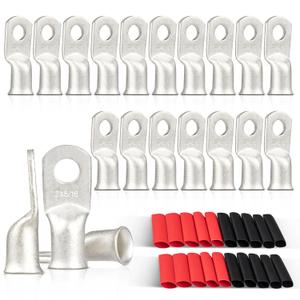 RED WOLF 20PCS 2 AWG-5/16 Marine Grade Wire Lugs, Tinned Copper Ring Terminal Connectors Ends W/3:1 Dual Wall Adhesive Heat Shrink Tubing, Heavy Duty Anti-Rust Battery Cable Ends