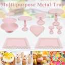 Set of 9 Cake Stands Metal Cupcake Stand Set Multiple Styles Candy Fruit Display Tower Dessert Plate Cake Serving Tray for Birthday Party Wedding Anniversary Baby Shower Engagement (Pink)