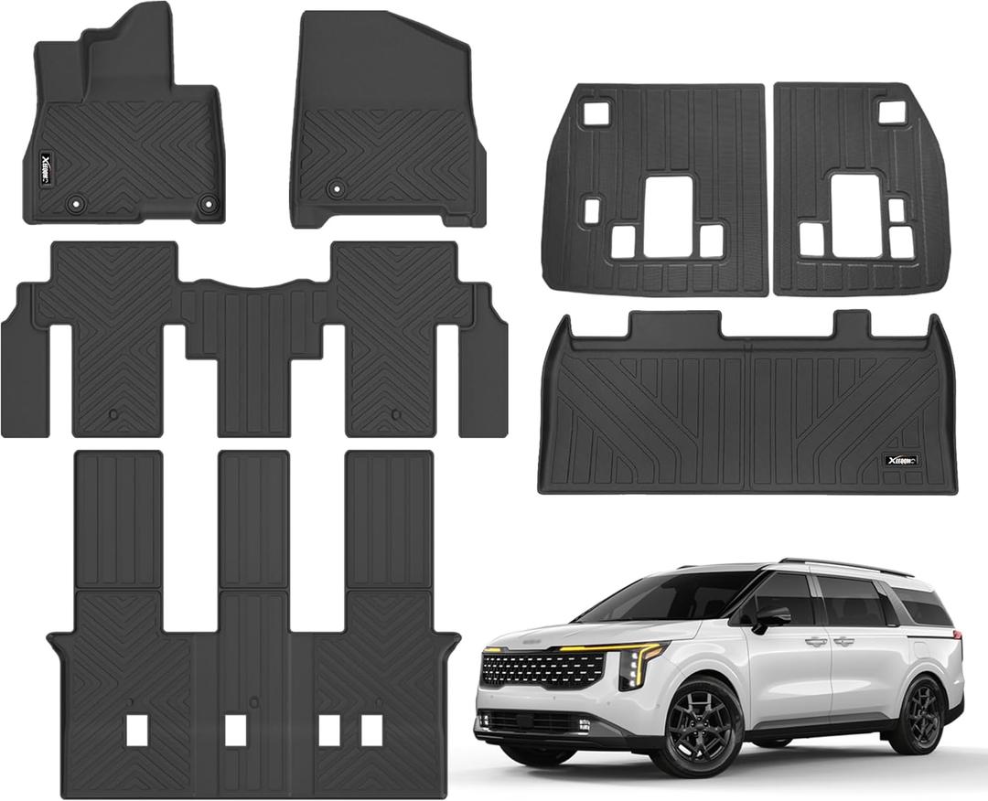 Floor Mats for 2025 2026 Kia Carnival MPV Hybrid 8 Seats (Not for Fuel) Trunk Mat with Backrest Mat All Weather TPE Rubber Floor Liner Set Cargo Liner for 2025 Kia Carnival MPV Hybrid Accessories