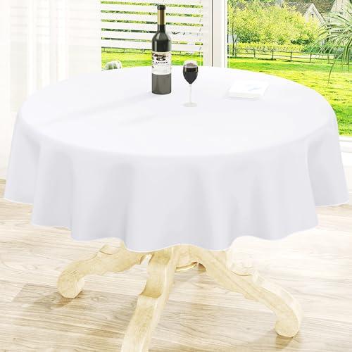 homing Round Vinyl Tablecloth, Waterproof Spillproof Plastic Flannel Backed Table Cloth, Wipe Clean Table Cover for Dining, Buffet Parties and Camping (White, 60")