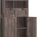 Iwell Tall Storage Cabinet with 2 Drawers & Adjustable Shelf, Bathroom Cabinet with Doors, Kitchen Pantry Storage Cabinets, Cupboard for Living Room, Dining Room, Entryway, Rustic Gray, 49.6"H