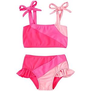 YOUNGER TREE Toddler Girls Two Pieces Swimsuit Color Block Stripe Swimwear Summer Beach Bathing Suit 18M-5T Size 11-12 Y