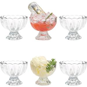 Vintage Glass Dessert Bowls, Ice Cream Cups, 5Oz Dessert Cups, For Sundae, Fruit, Ice Cream, Pudding, Small Snacks, Condiment 