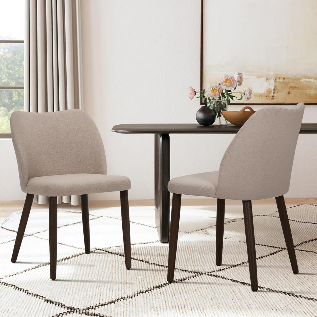 COLAMY Upholstered Dining Chairs Set of 2, Fabric Dining Room Kitchen Chairs with Padded Seat and Wood Legs for Restaurant/Cafe, Camel