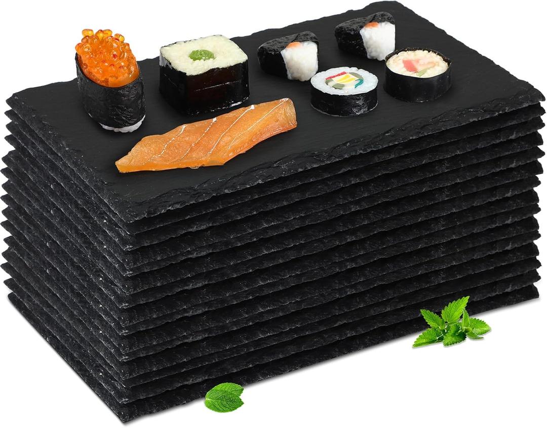 Hoolerry 15 Pcs 10 x 6 Inch Slate Charcuterie Boards Bulk, Mini Slate Cheese Board Black Sushi Platters Individual Stone Serving Tray Plates for Food, Appetizers, Cheese, Meat, Party