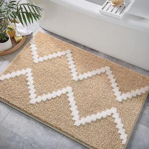 DEXDE Bathroom Rugs 30x20, Extra Soft Absorbent Microfiber Bath Rugs, Non Slip Quick Dry Rubber Backing Machine Washable Bath Mats for Bathroom Floor, Shower, Home Decor Accessories, Beige