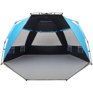 Easthills Outdoors Instant Shader Dark Shelter XL Beach Tent 99" Wide for 4-6 Person Sun Shelter UPF 50+ with Extended Zippered Porch Pacific Blue