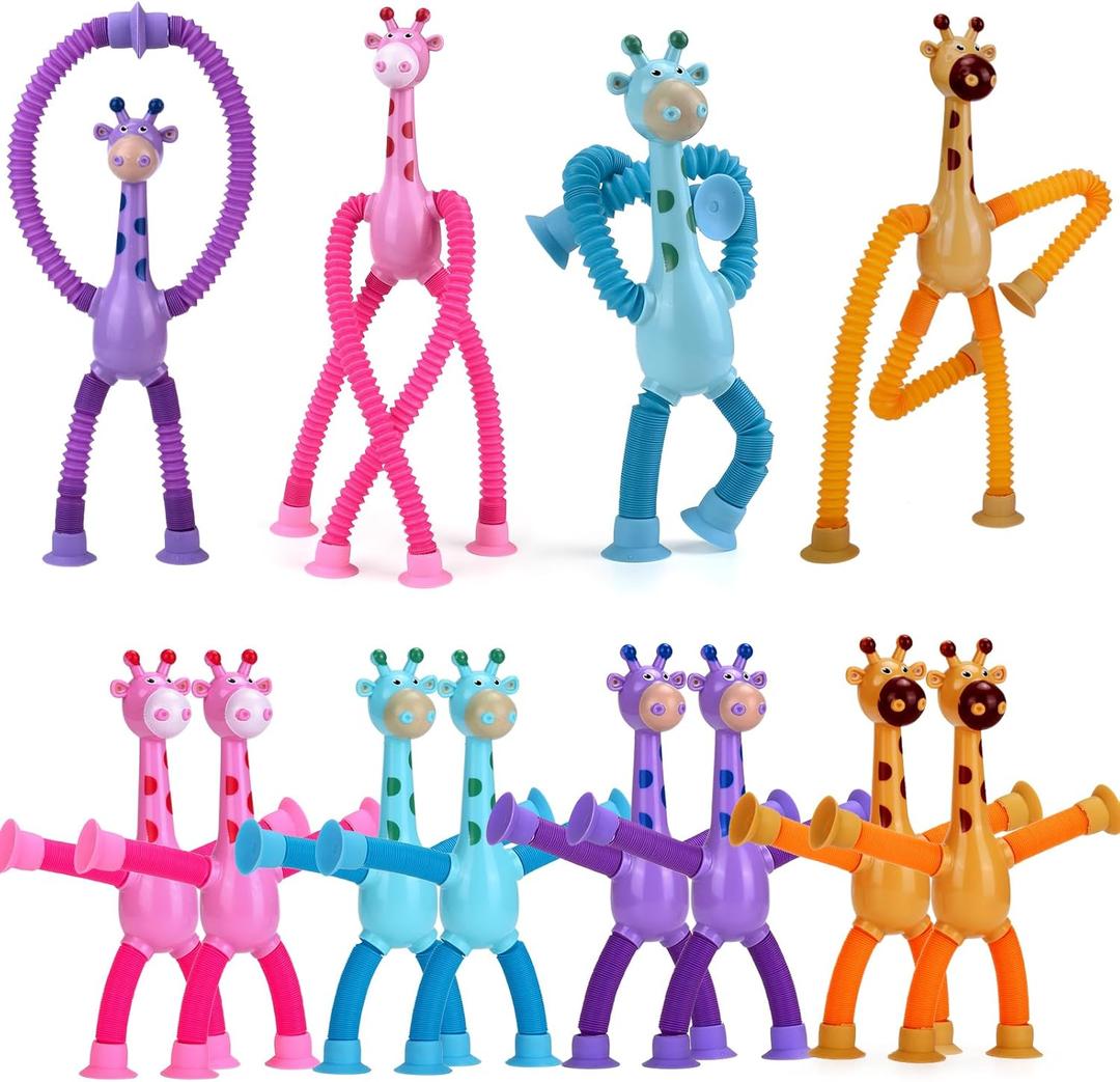 12Pack Telescopic Suction Cup Giraffe Toy, Pop Tubes Toddler Travel Toys, Educational Fidget Toys for Anxiety Kids for 3 4 5 6 7 8 9 Year Old Boys Girls
