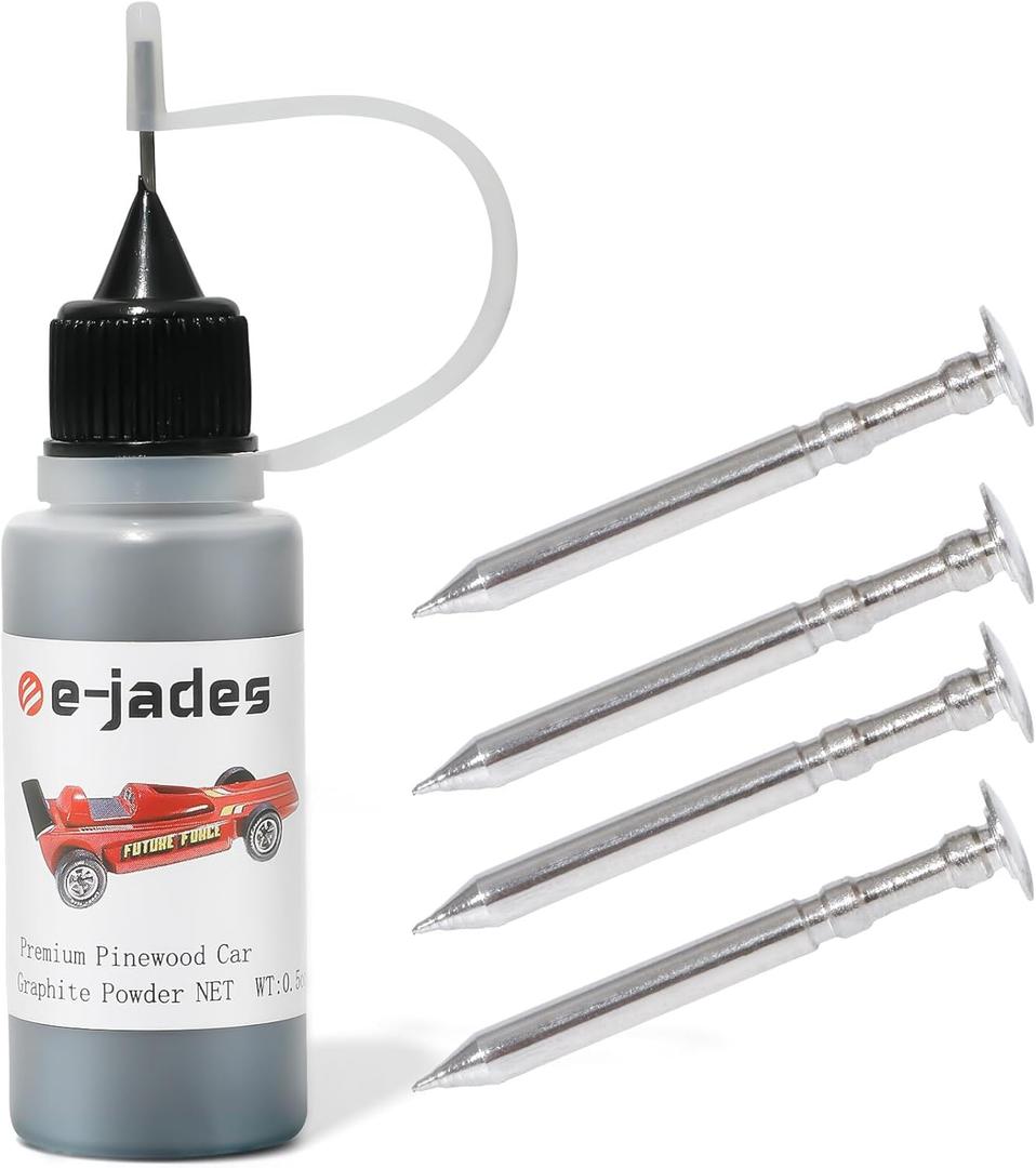 Pinewood Car Axles Kit-4pcs Derby Car Axles&0.5oz Graphite Powder-Pinewood Speed Axles-Graphite Lubricant for Derby car Pine Derby Wheels Axles Speed