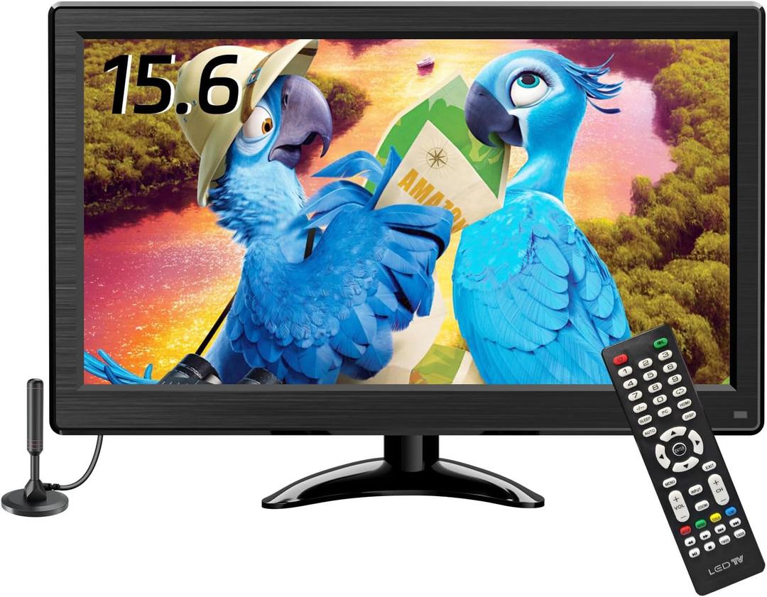 Prechen 15.6 Inch 1080P Portable TV F HD Flat Screen Small TV with ATSC Tuner Antenna,Remote/HDMI/USB/AV/VGA Input, Suitable for Kitchen Bedroom RV Camper