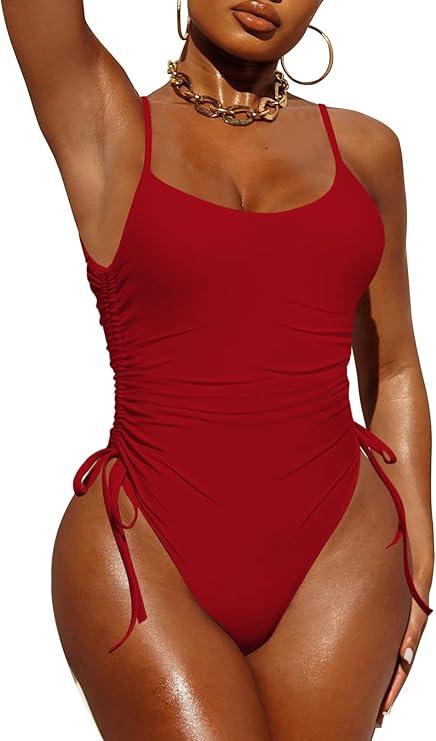 Pink Queen Womens One Piece Swimsuit Ruched High Cut Tummy Control Bathing Suit 2XL