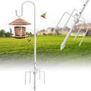 Bird Feeder Pole with Shepherds Hook - Heavy Duty Hummingbird Feeder Stand with 5 Prong,78" Adjustable Rustproof Garden Hooks Outdoor for Hanging Birdfeeder,Wind Chimes,Lanterns,Solar Lights,White