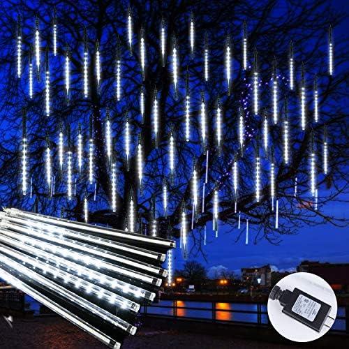 Brightown Christmas Lights Outdoor, 16 Inch 10 Tube Meteor Shower Lights Outdoor, 360 LED Icicle Light,Hanging Falling Rain Light for Tree Outside Holiday Xmas Decoration,White