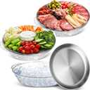 Baderke 3 Set 11.8" Chilled Serving Tray for Parties with Compartments Ice Chilled Party Platter Charcuterie Serving Board Cold Dish Dip for Fruit Seafood Vegetable Shrimp Cocktail (Natural)