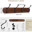 Coat Hooks Wall Mount, Wood Bamboo Wall Coat Rack with 4 Metal Hooks for Hanging Clothes, Towels, Keys, Bags (Brown&Black)