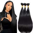 30 32 34 Inch Straight Bundles Human Hair Natural Black Color Human Hair Bundle 8A Brazilian Unprocessed Virgin Hair 150g/3 Bundles Remy Hair Extensions