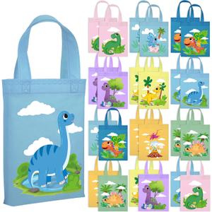 Ferraycle 24 Pcs Dinosaur Party Favor Bags with Handles Dinosaur Birthday Party Supplies Dino Non Woven Goodie Bags Reusable Gift for Kids Boys Girls Candy Goody (Cute)