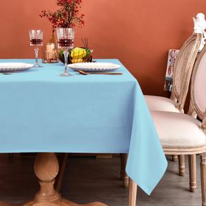 MEANMOY Baby Blue 210GSM Water & Stain Resistant Rectangle Tablecloth for 8 Foot Table Solid 60 x 120 Inch Rectangular Table Cloth in Wrinkle Free Washable Polyester Fabric for Wedding, Party, Banquet