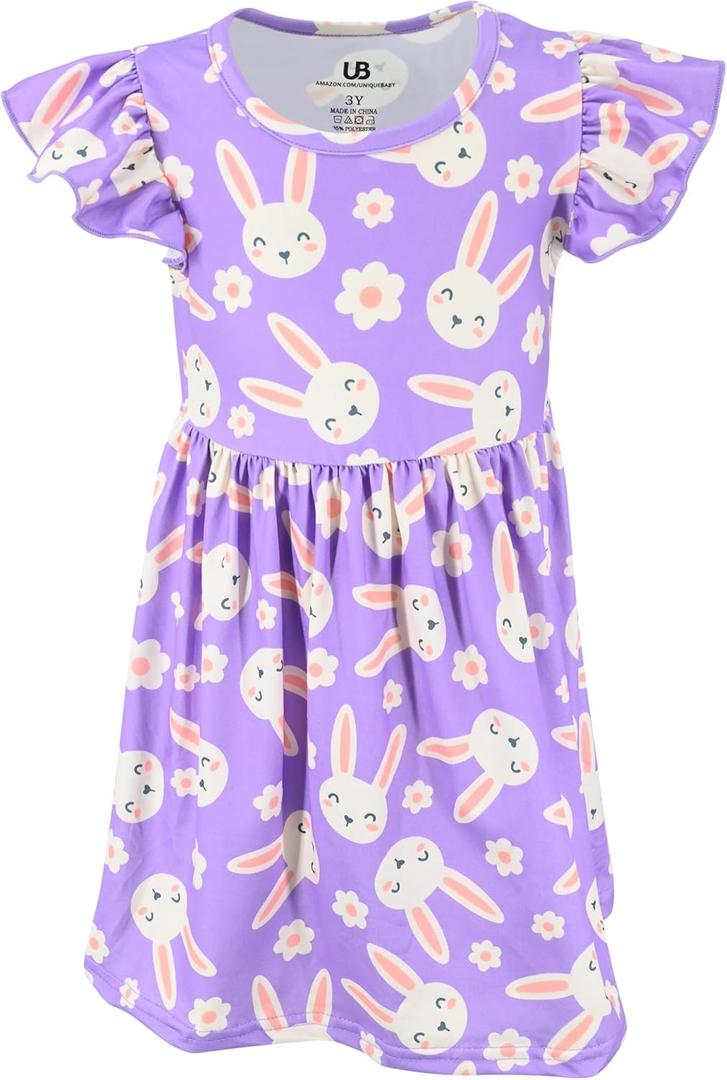 Unique Baby Girls' Short Sleeve Everyday Printed Dresses for Kid and Toddler, Sizes 2T-12Y (3T, Bunny Blossom)
