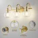 Gold Vanity Light, 3 Light Bathroom Light Fixtures, Modern Bathroom Vanity Lights Fixtures Over Mirror with Clear Globe Glass Shade, Gold Wall Sconces for Bathroom Hallway, E26 Base