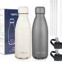 Insulated Water Bottle, 2 Pack-9oz Stainless Steel Water Bottles with straw lid, Metal Sports Water Bottles for Boys,Girls, Double Wall Vacuum BPA-Free Flask for Sports (Grey&Cream white)