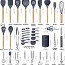 Cooking Utensils Set- 35 PCs Kitchen Utensils with Grater,Tongs, Spoon Spatula &Turner Made of Heat Resistant Food Grade Silicone and Wooden Handles Kitchen Gadgets Tools Set for Cookware