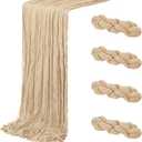 4 Pack Beige Cheesecloth Table Runner 20 x 120 inch Gauze Table Runners 10 FT Long, Semi Sheer Boho Cheese Cloth Fabric Table Runner Bulk for Party, Wedding, Baby Shower, Bridal Shower Decoration