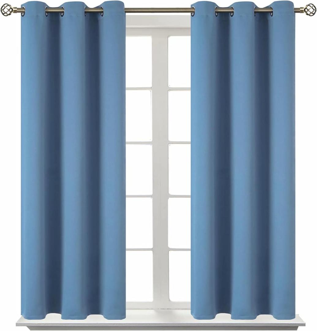 BGment Blackout Curtains for Bedroom - Grommet Thermal Insulated Room Darkening Curtains for Living Room, Set of 2 Panels (38 x 45 Inch, Faded Denim)