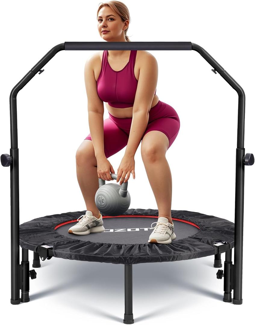 40" /48" Rebounder for Adults,Mini Rebounder Foldable Fitness Rebounder with Adjustable Foam Handle,for Indoor/Outdoor Exercise Workout,Max Load 450LBS/600LBS