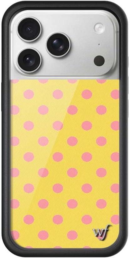 Wildflower Cases - Compatible with iPhone 17 Pro | Protective Black Bumper, 6.5ft Drop Test Certified, Women Owned Small Business | Spots Aesthetic Trendy Cute | Polka Dot - Pink and Yellow