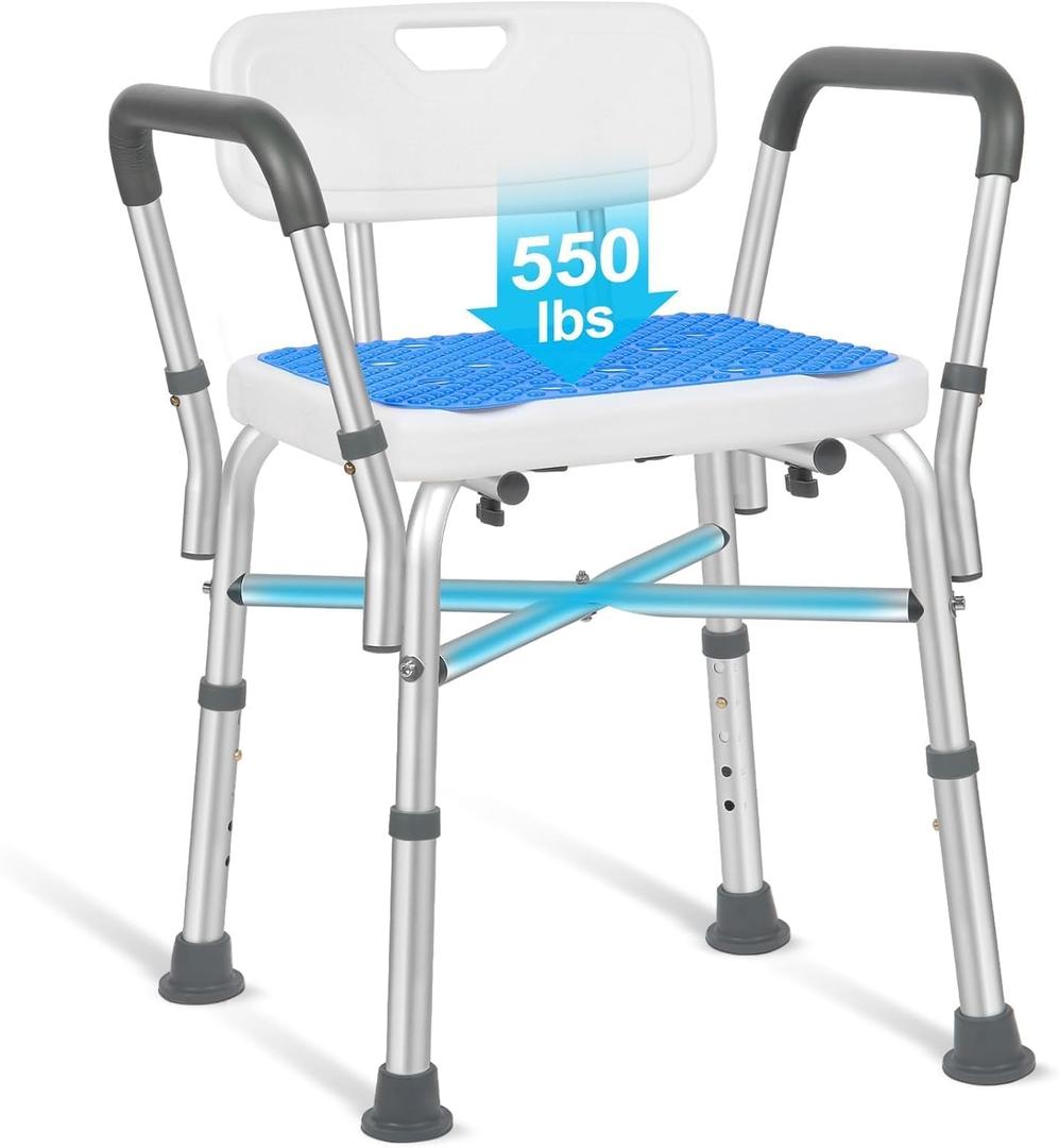 TABEKE Shower Chair for Inside Shower, FSA/HSA Eligible 500lb Compact Shower Chair with Backrest & Padded Armrest, Height Adjustable Shower Bench W.Suction Cups, Shower Seat for Elderly and Disabled (Medium)