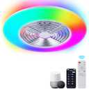 24" Low Profile Ceiling Fan with Lights, Smart LED Bladeless Ceiling Fans with RGB Lights and Remote/APP/Voice Control, Modern Flush Mount Ceiling Fan for Bedroom/Living Room