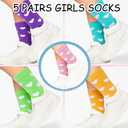 Girls Kids Socks Cotton Sock White Pink Crew Socks with Hearts, 5 Pairs Soft Breathable Child Sock for Valentine's Day
