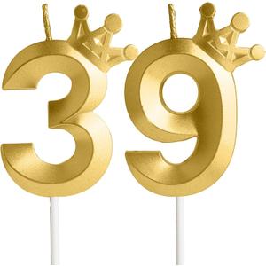 Thirty-Nine Metallic Gold 39 Birthday Candle, 39th Candle for Cake,39th Cake Topper,Birthday Party Anniversary Celebration Decoration Supplies for Men Women Kids Birthday Decor
