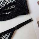 OYOANGLE Women's 2 Piece Fishnet Lingerie Mesh Sheer Halter Bra and Panty Sets See Through Lingerie (Black, M)