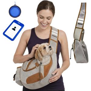 Hands-Free Sling Pet Carrier for Cats and Small Dogs up to 10lbs – Travel Set Includes Foldable Water Bowl & ID Card – Breathable Mesh, Safety Hook & Adjustable Padded Strap for Walking & Travel