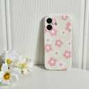 for iPhone 16 Case Cute Floral Women Girls Flower Aesthetic Design Vintage Shockproof Soft Girly Slim TPU Fashion Protective Phone Cover-White Pink