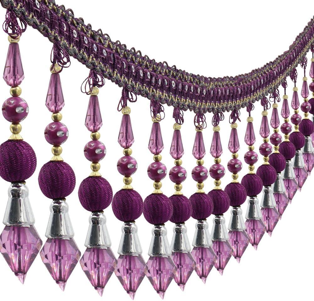 3yards Beading Fringe Trimming Long Beads Tassel Curtain Trim Ribbon Trim for Cover Edge Decorative (Purple)