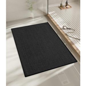 chakme Bathroom Rugs Mat 24x17, Ultra Thin Non Slip Bath Mat Small Quick Dry Absorbent Bath Mat for Bathroom Floor, (Black, 24"x17")