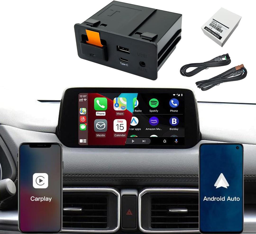 Mazda Wireless Apple CarPlay Retrofit Kit | OEM TK78669U0C USB Hub Upgrade for Wired Android Auto & Type-C Fast Charge | Compatible with CX-5, CX-9, Mazda3, Mazda6, CX-3, MX-5 (2014-2019) (P3 PRO)