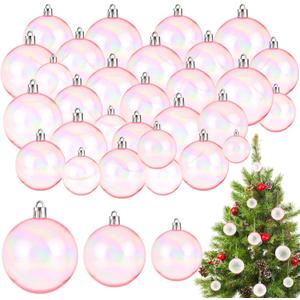Iridescent Ornaments Balls 45 PCS, Plastic Set Clear Fillable Christmas Ball Ornaments for Tree, Wedding, Party, New Year (Pink)