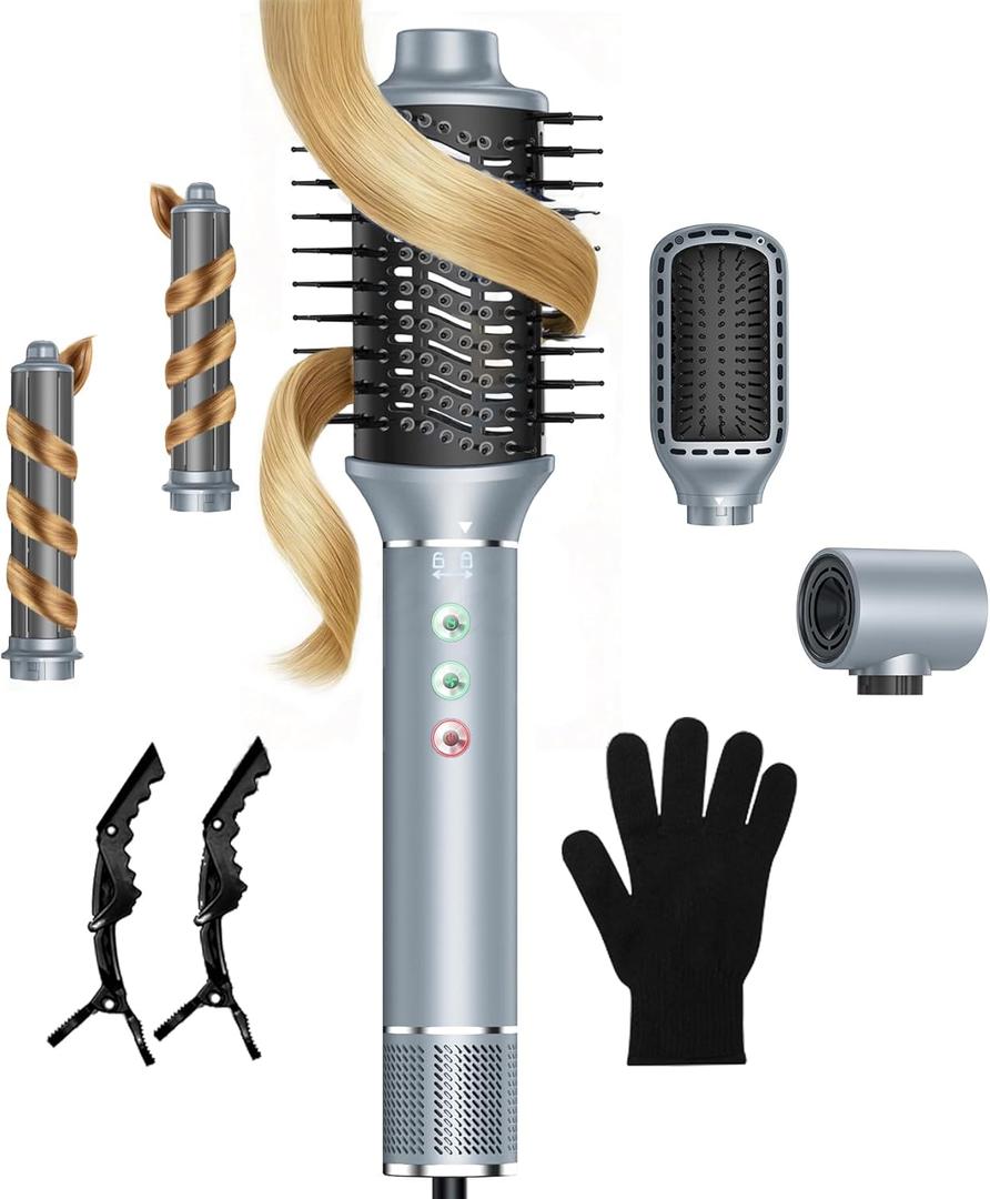 Jiggl 5 in 1 Hot Air Multi Styler: Auto Wrap Curler & High Speed Hair Dryer Brush Set with Negative Ion - No Heat Damage/Fast Drying/Curling/Smoothing/Volumizing - for All Hair Types(Blue)