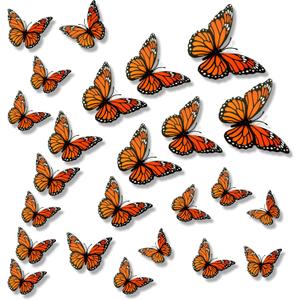 Monarch Butterfly Decorations, 24Pcs 3D Halloween Butterfly Wall Decor, 3 Size Orange Realistic Fake Butterflies for Home Wall Bedroom Craft Wedding Decoration Day of The Dead Party Favor